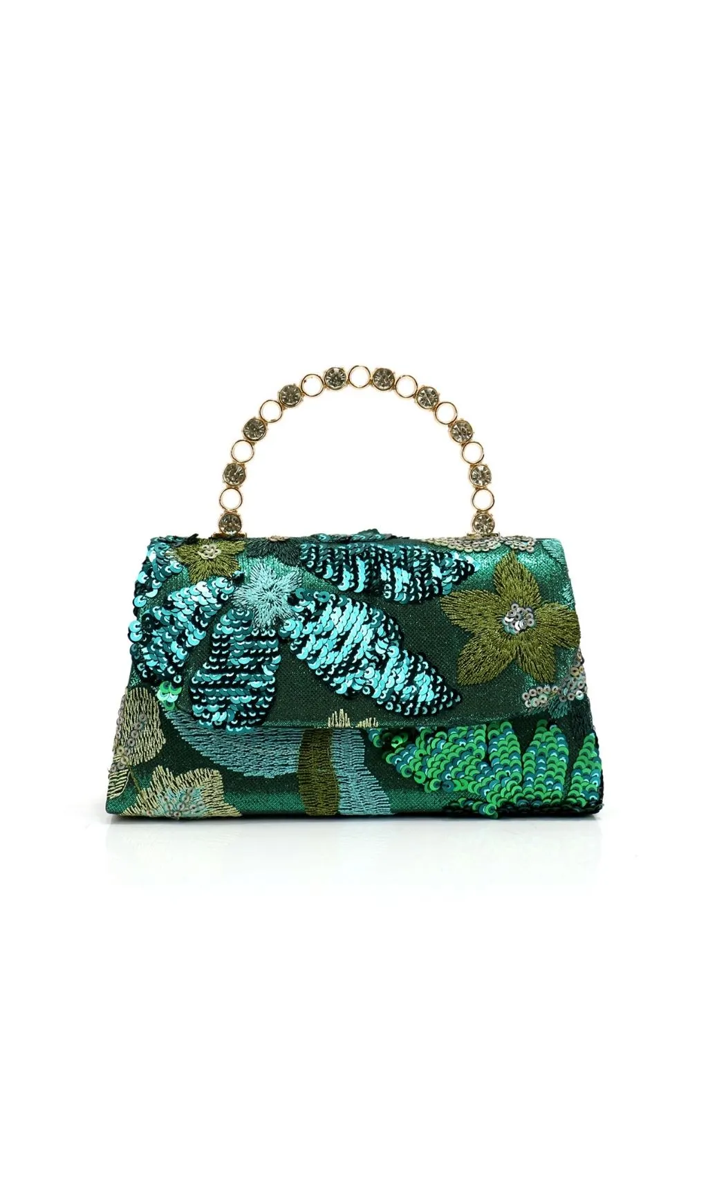 Green Floral Embroidery Sequin Evening Clutch Bag - green, embellished, floral clutch bag by OWNCI