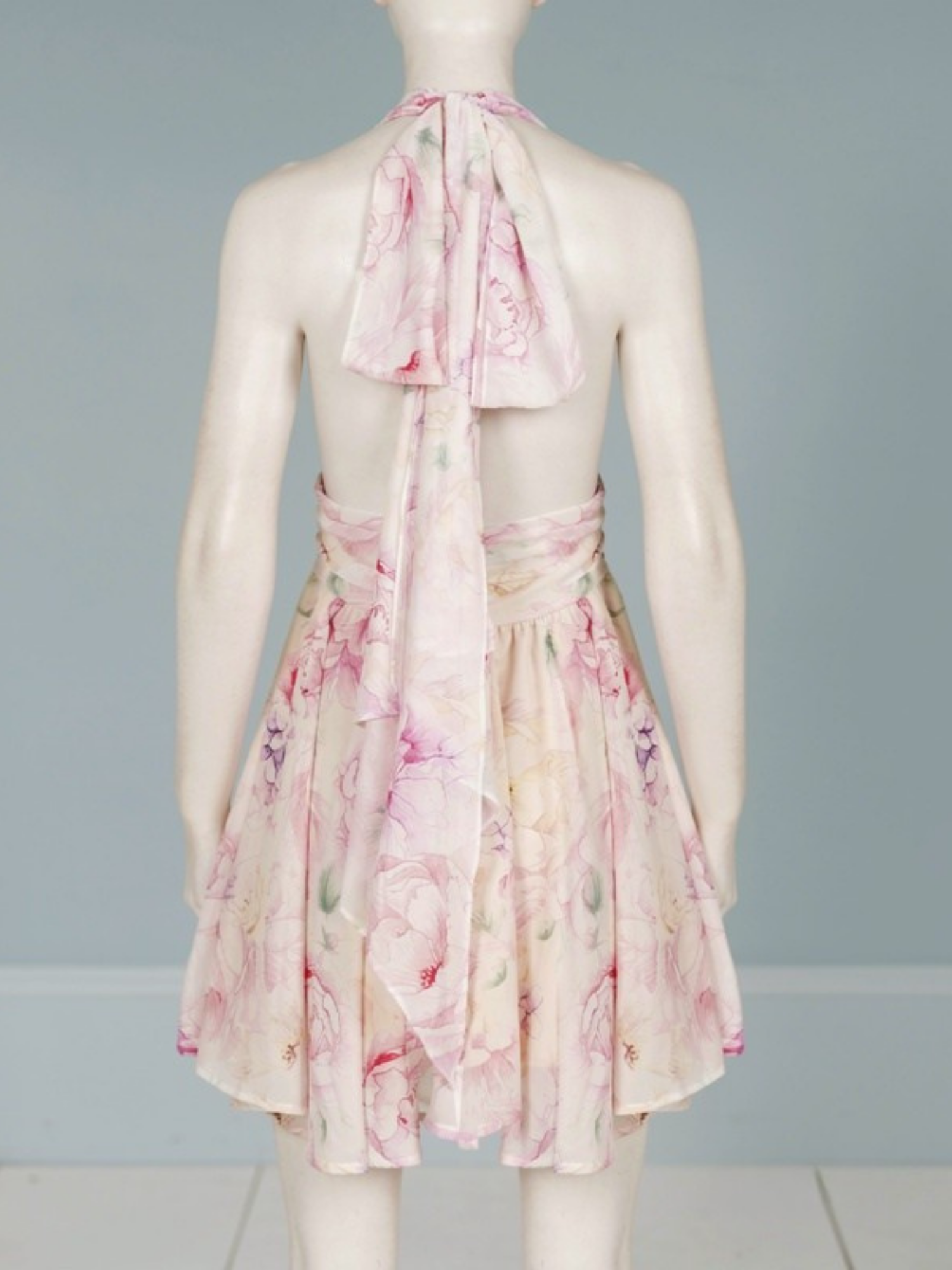 Murray Floral Print Halter Backless Mini Dress – Pink - OWNCI