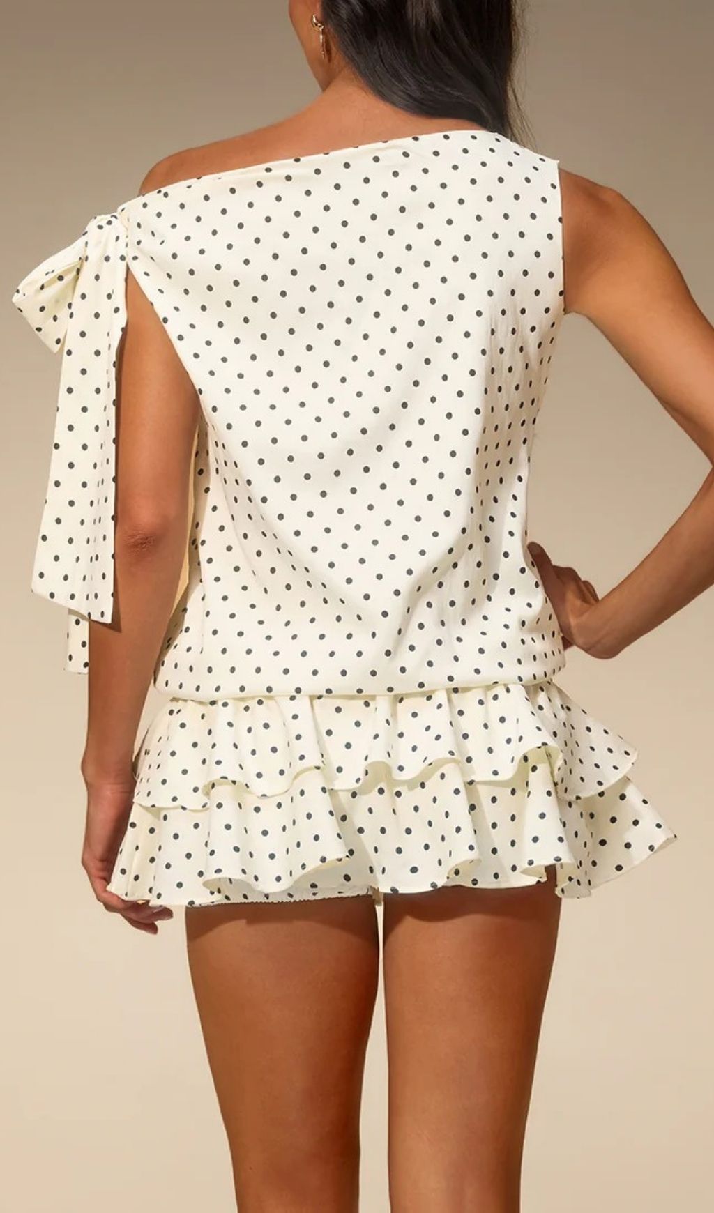 Fashionslee Women Evella Off Shoulder Dot Tiered Mini Dress