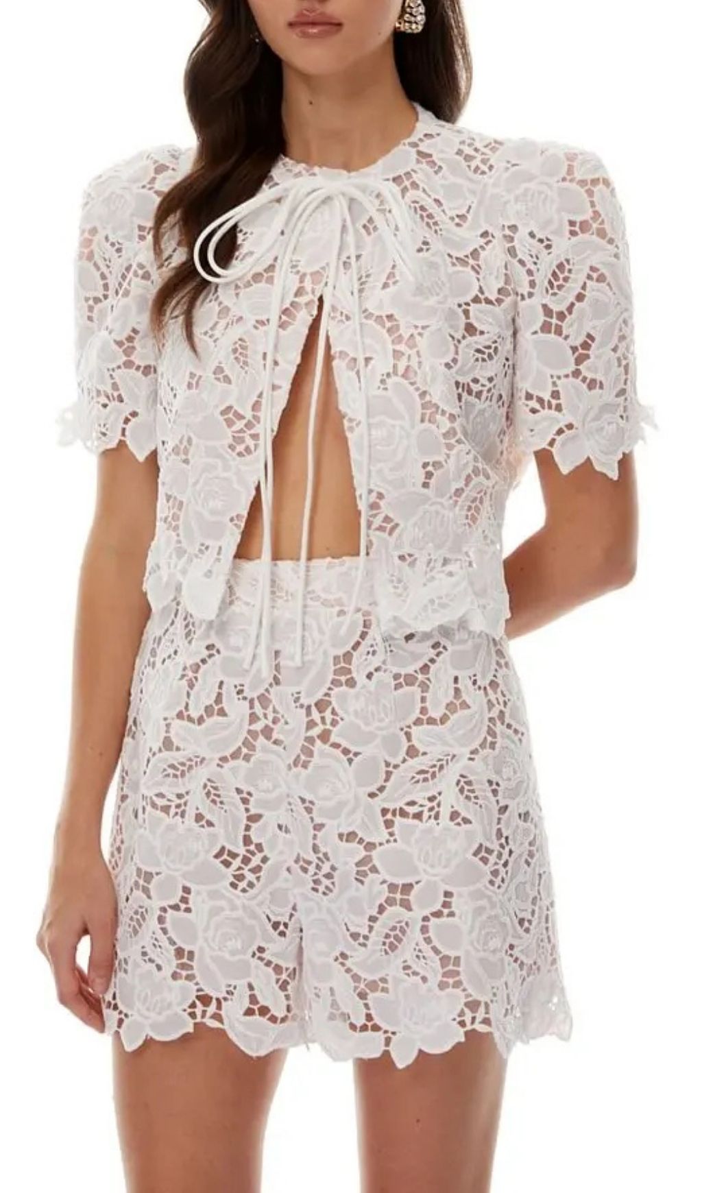 Kelly White Hollow Lace Top & Short Set