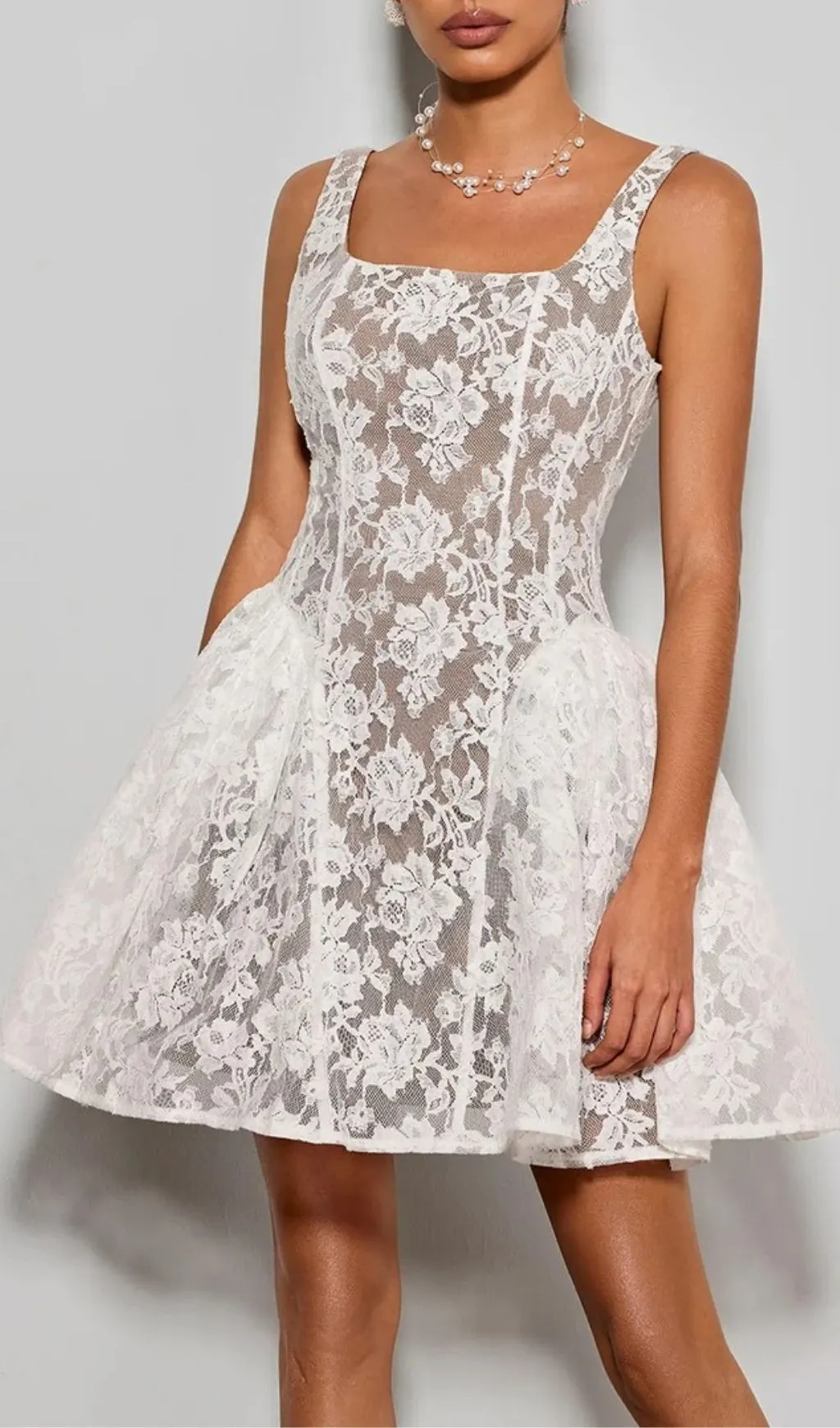 Fashionslee Women Brendorel Sleeveless Lace Floral Mini Dress