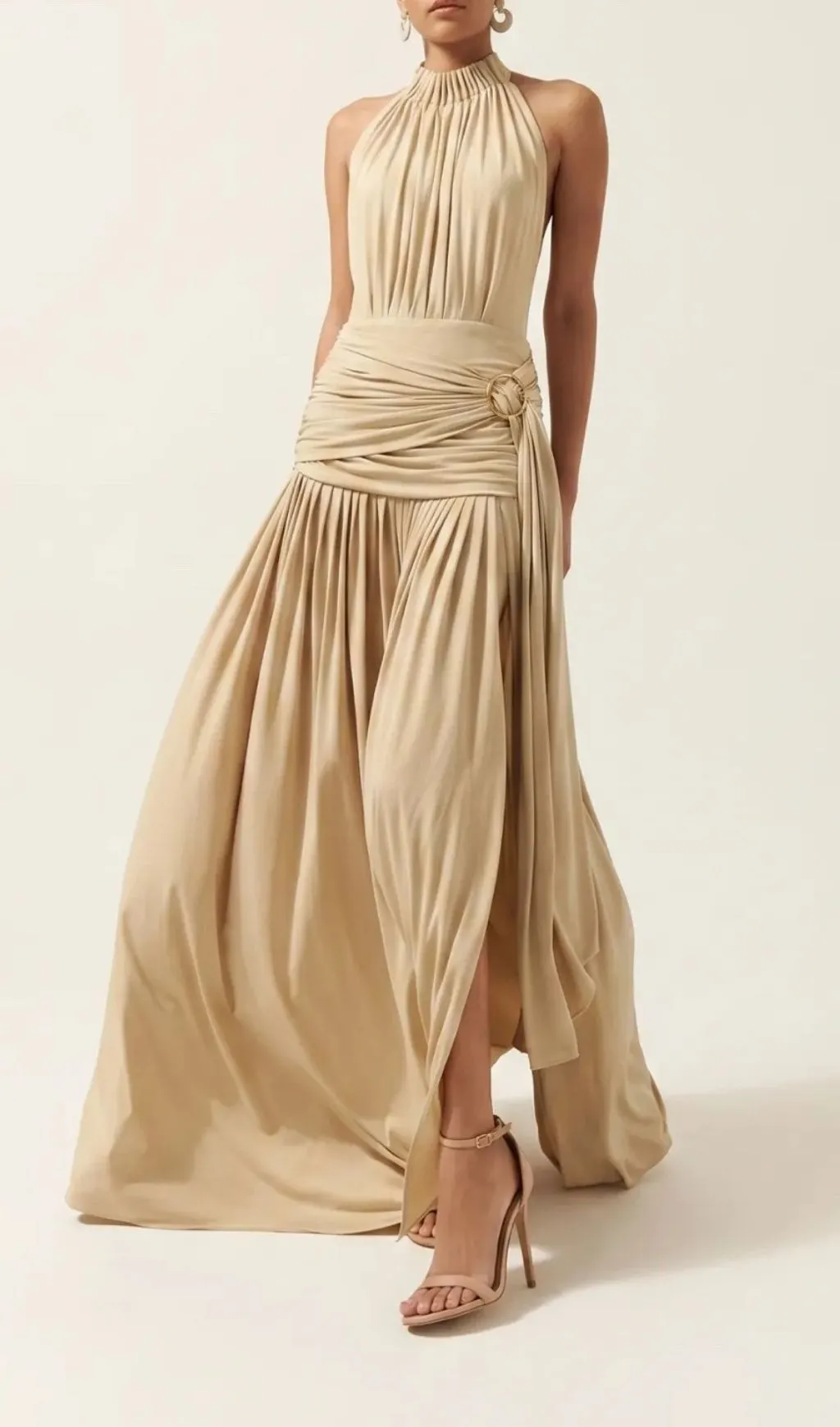 Fashionslee Women Macawi Halter Ruched Maxi Dress
