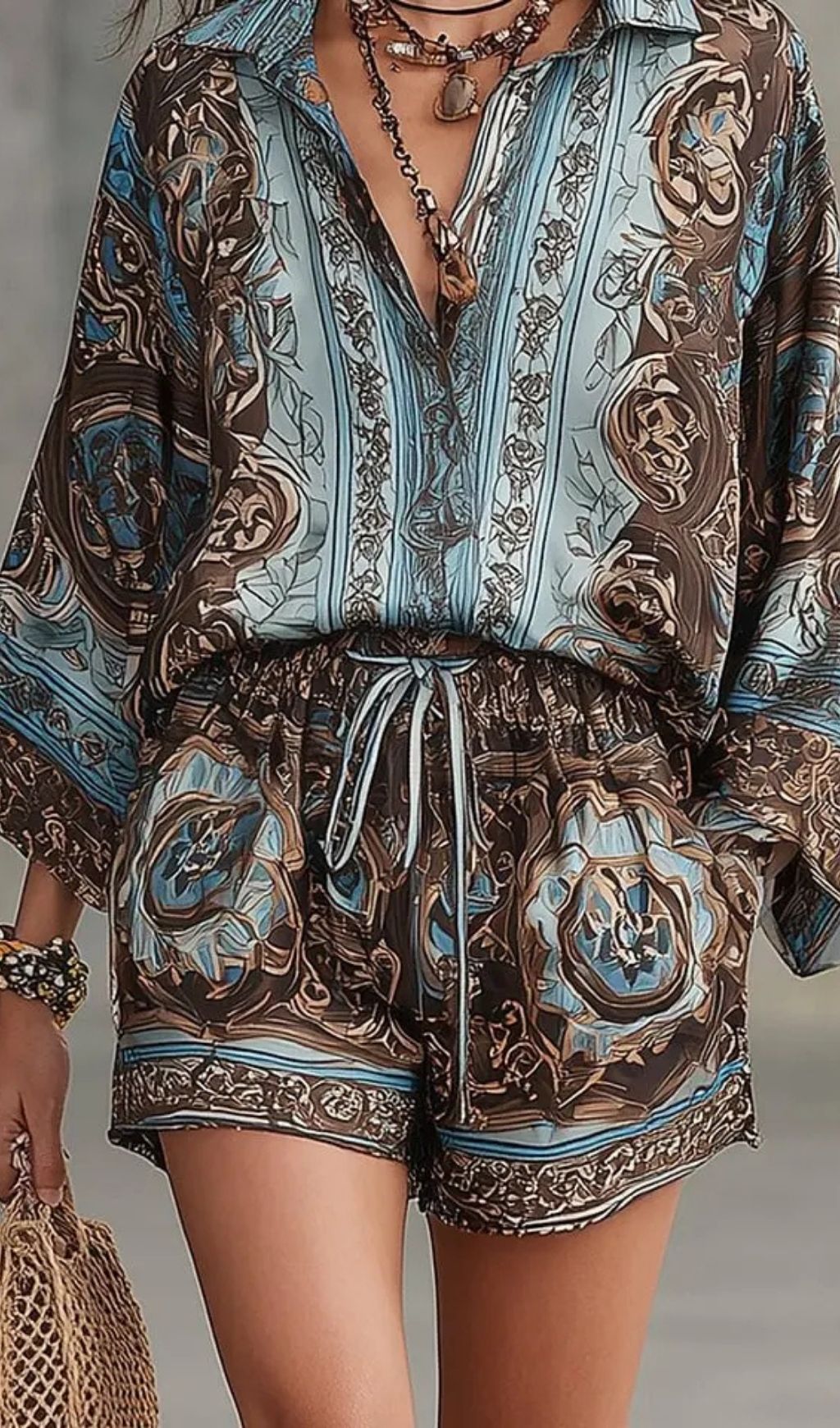 a7bab48ac67b2a824abe745f8a34ce37 Vacation Baroque Totem Print Shirt and Shorts Set