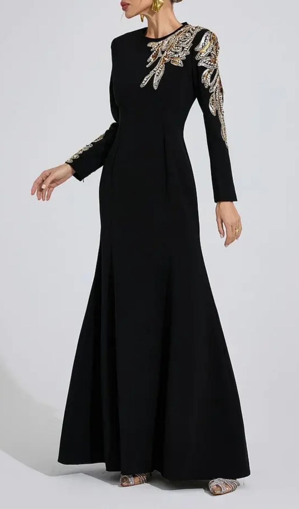 a817a63df377d291a7edda06a434ee3a Rebecca Black Rhinestone Embellished Long Sleeve Maxi Dress