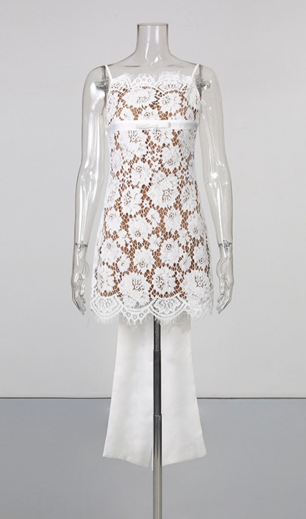 Fashionslee Women Leoma White Lace Bow Mini Dress