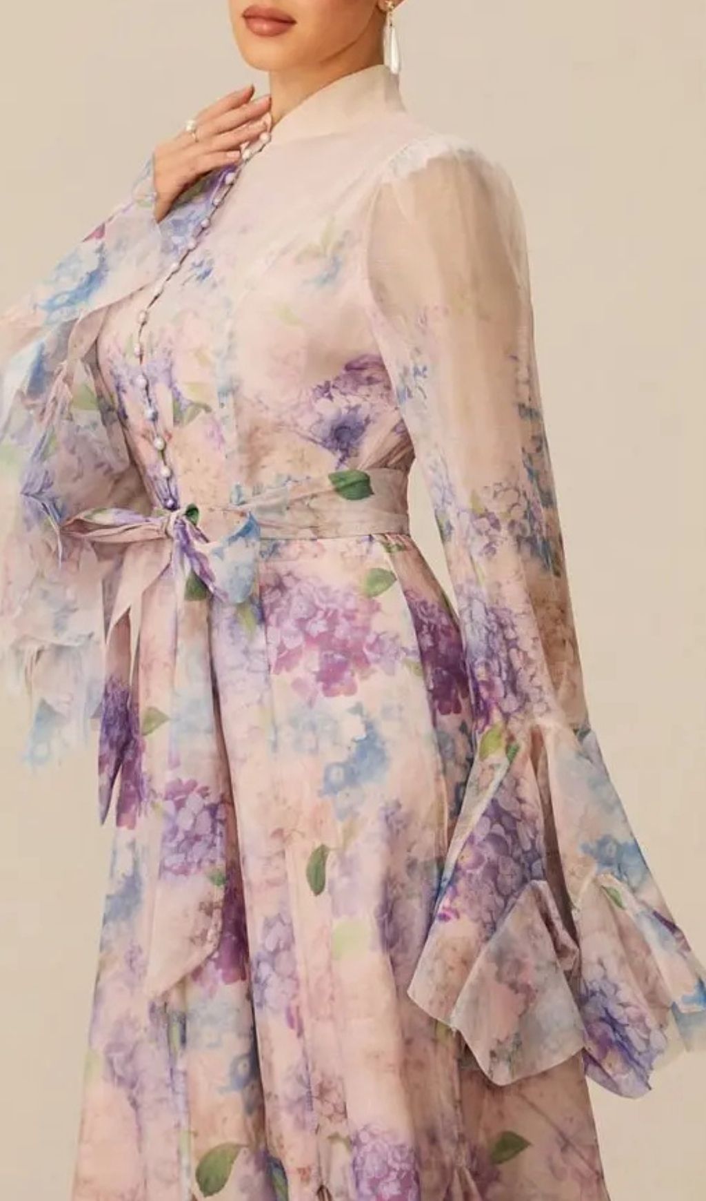 a87563db86b5686888d0d8e2d6d54f70 Alessia Purple Long Sleeve Floral Mock Neck Maxi Dress