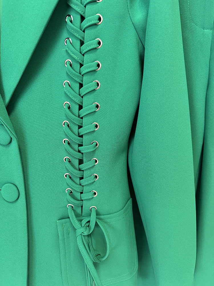 Malala Green Lace-Up Blazer Set - OWNCI Malala Green Lace-Up Blazer Set - OWNCI