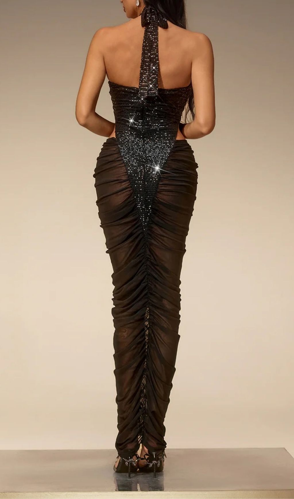 Fashionslee Women Iavryn Halterneck Mesh Sequin Maxi Dress