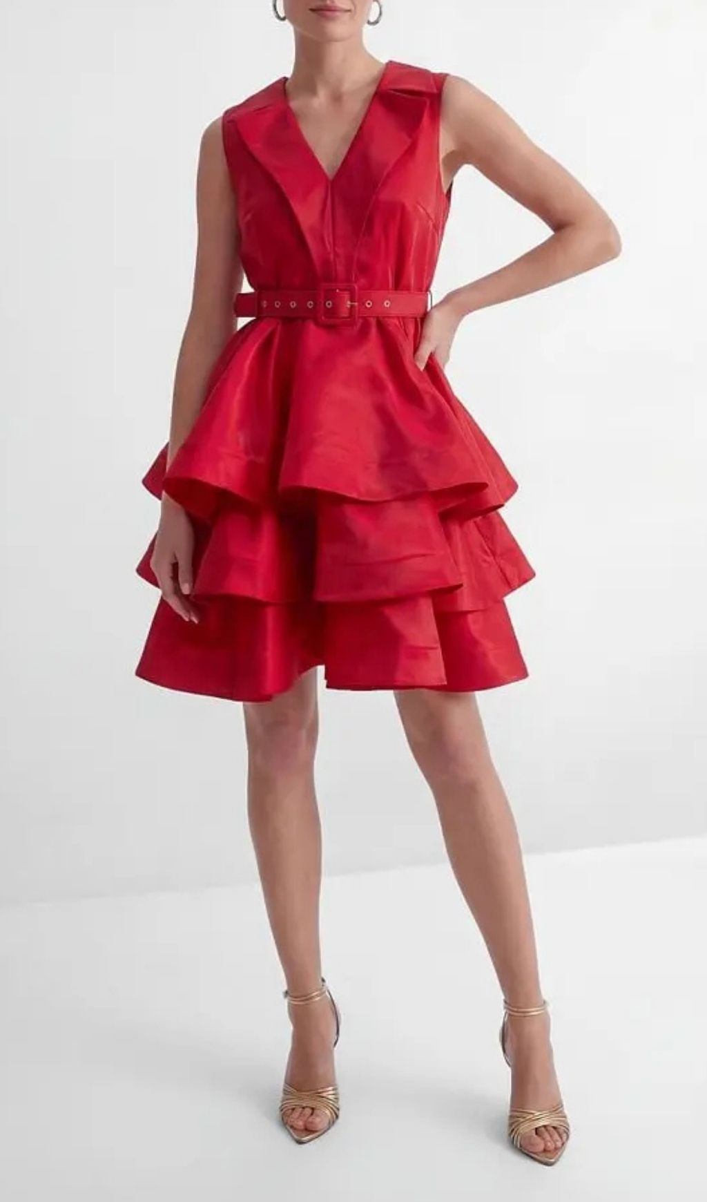 Jessica Red V-Neck Tiered Ruffle Mini Dress