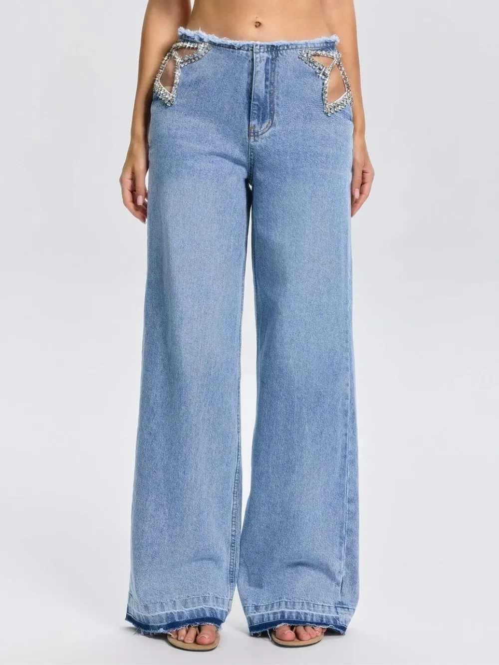 Florine Cutout Rhinestone Jeans