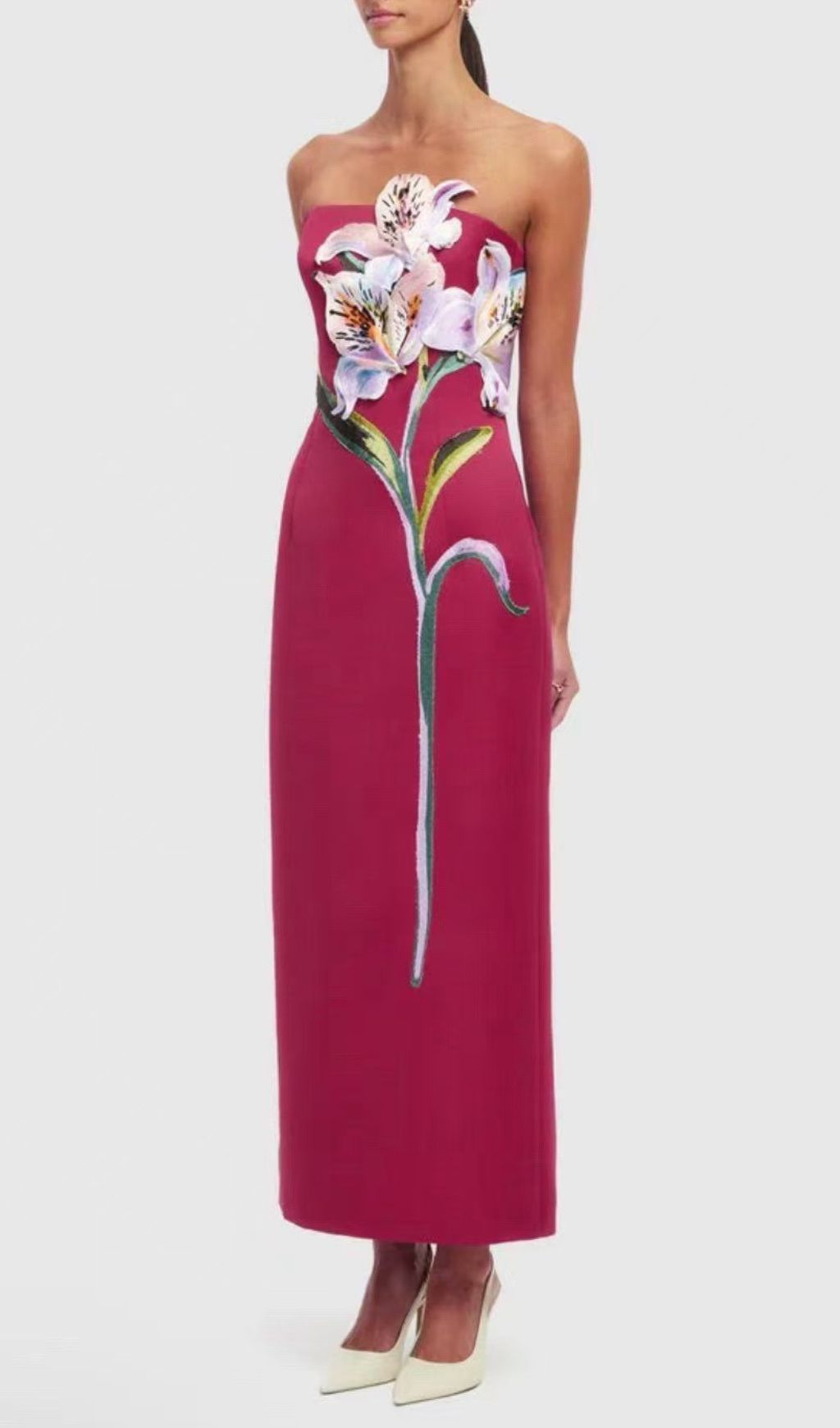 Jeneve Strapless Flower Midi Dress