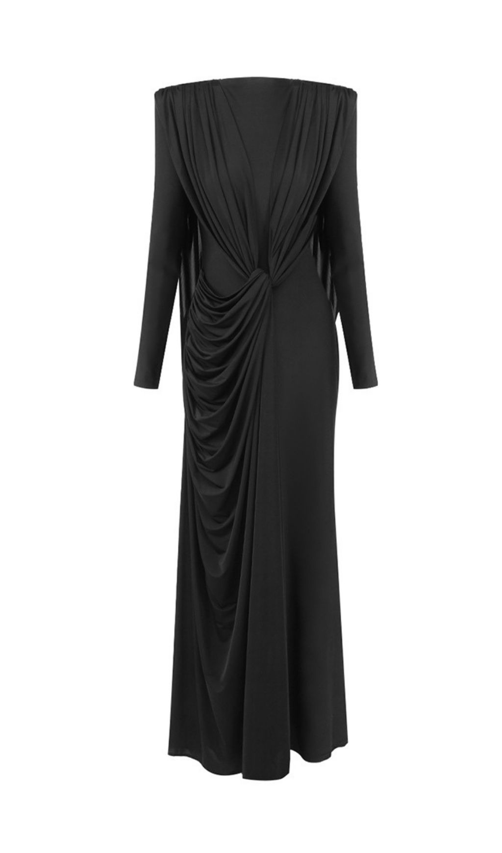 Fashionslee Women Launa Black Long Sleeve Ruched Maxi Dress