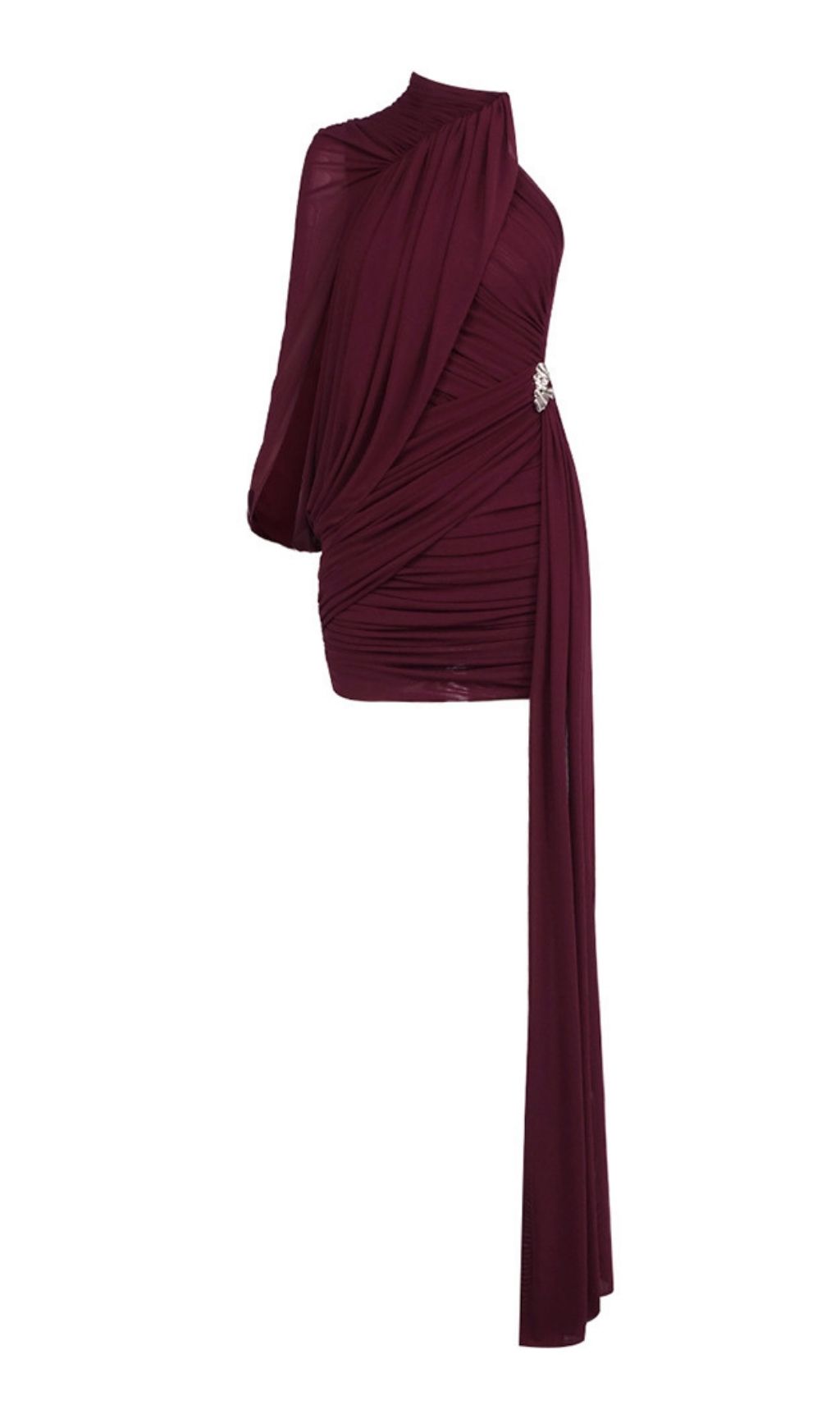 Lauralee Wine Ruched Mesh Cocktail Mini Dress - red, mesh, textured mini dress by OWNCI