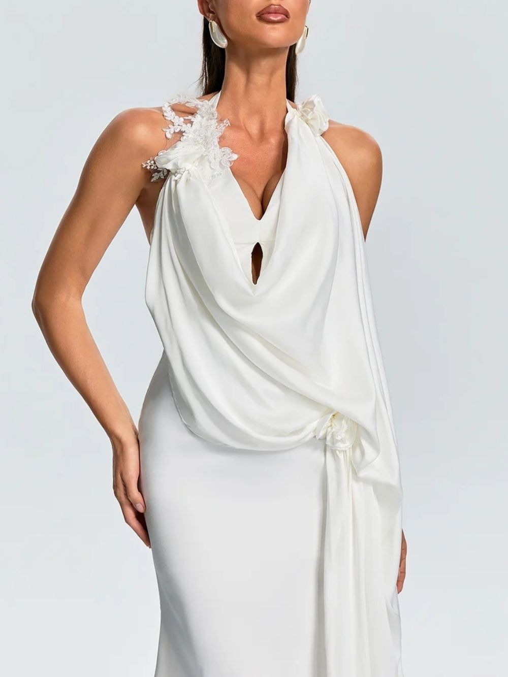 Fareeda Cowl Neck Satin Midi Dress