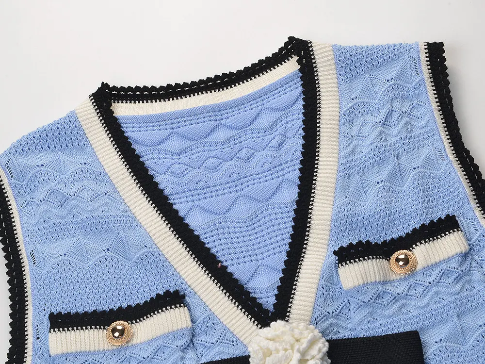 Pointelle Knit Mini Dress – Blue - OWNCI Pointelle Knit Mini Dress – Blue - OWNCI