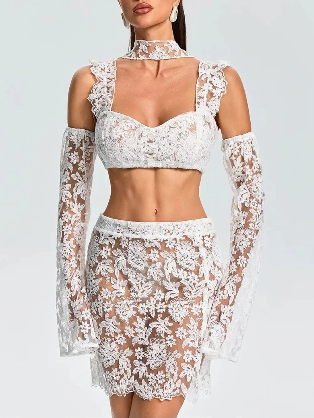 Ezria Scarf Lace Skirt Set