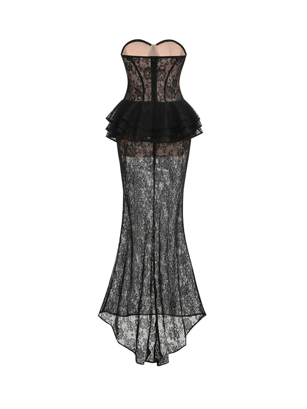 Malila Black Strapless Corset Lace Maxi Dress - OWNCI Malila Black Strapless Corset Lace Maxi Dress - OWNCI