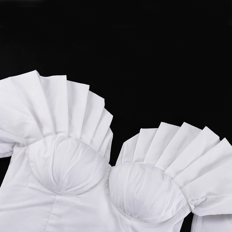 Tiffany White Off-Shoulder Ruched Blouse & Skirt Set