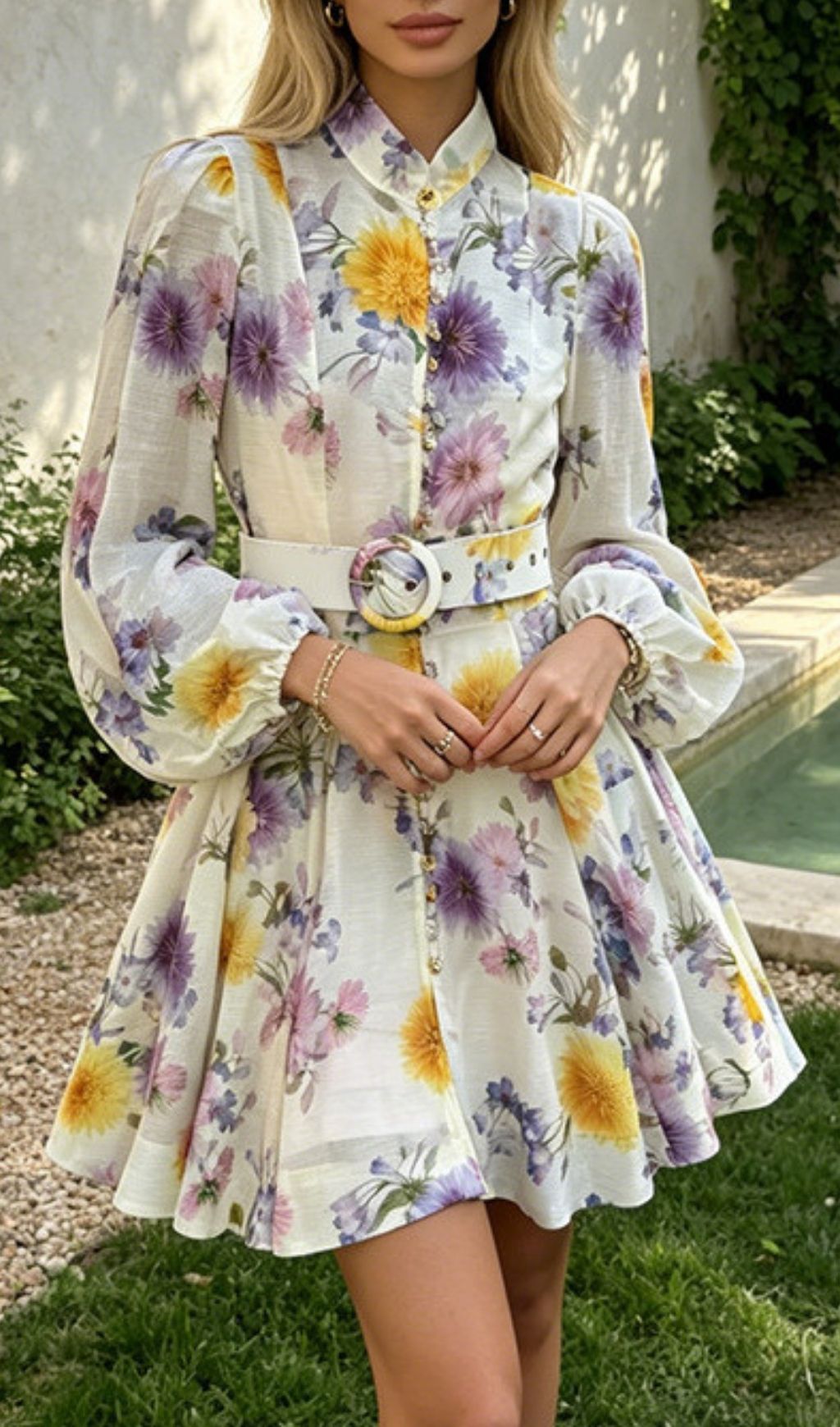 Fashionslee Women Maggie Floral Long Sleeve Mini Dress