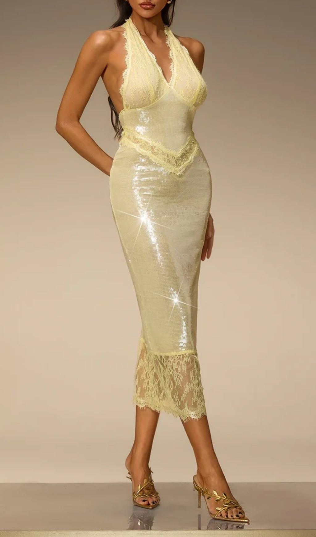ac9551f2ba600a53e7128689f3ed4a2a.jpg Fashionslee Women Virellon Halterneck Lace Sequin Midi Dress