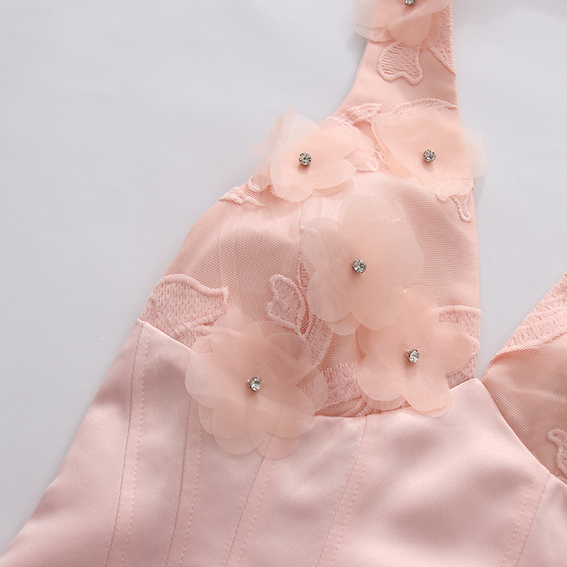 Fashionslee Women Lenora Halter Pink Flower Mini Dress