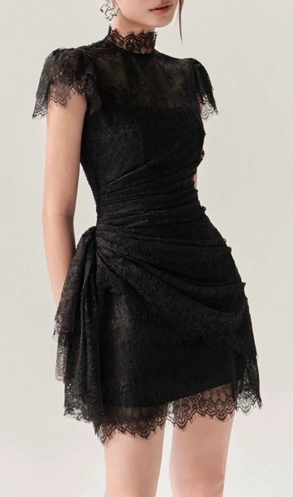 Fashionslee Women Liliah Black Lace Mini Dress