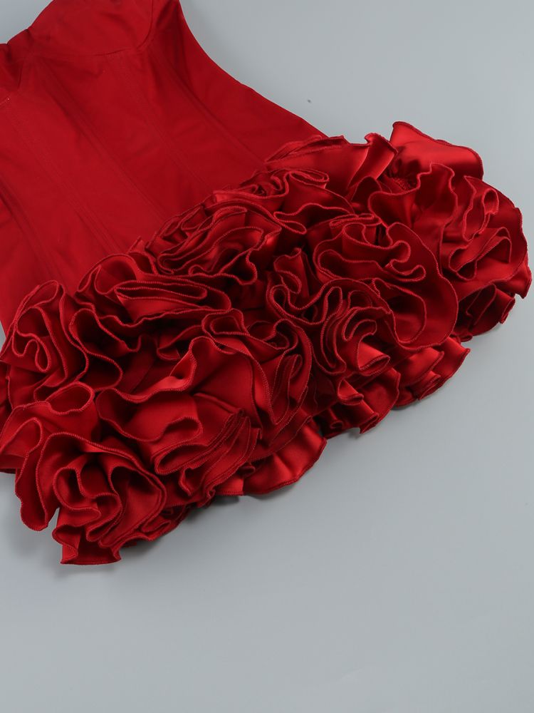 Becca Red Strapless Corset Flower Mini Dress - OWNCI Becca Red Strapless Corset Flower Mini Dress - OWNCI