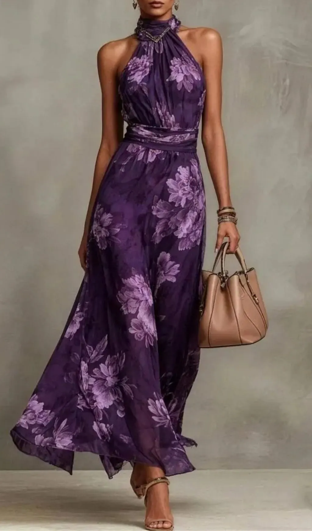 ad6d36225f7d96a84d988bea66cacb13.webp Fashionslee Women Green Floral Chiffon Halter Maxi Dress