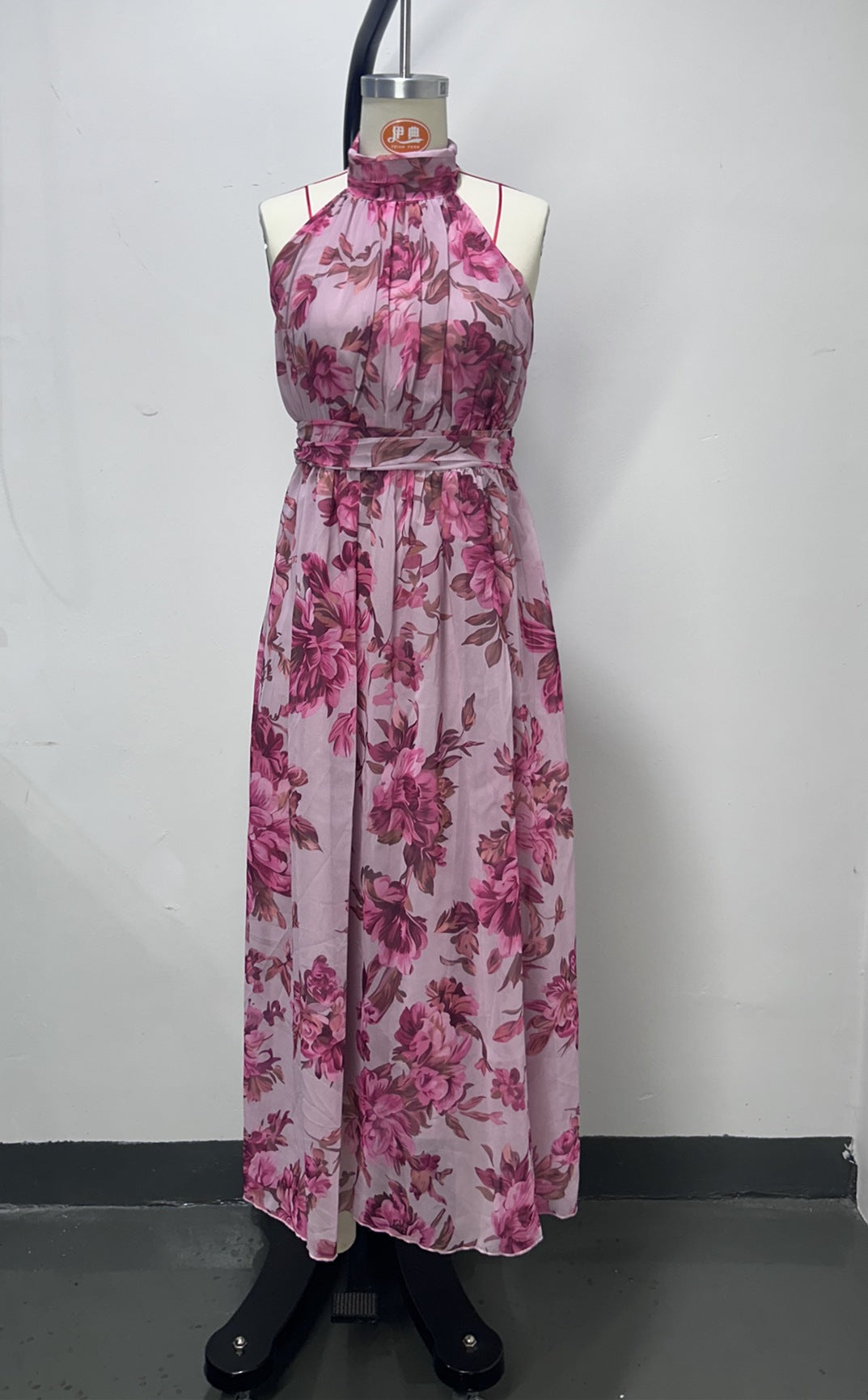 Polly Green Floral Chiffon Halter Maxi Dress - OWNCI