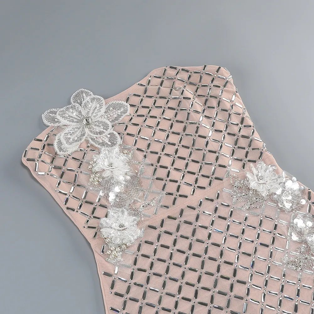 Malie Strapless Crystal Flower Embellished Midi Dress - OWNCI Malie Strapless Crystal Flower Embellished Midi Dress - OWNCI