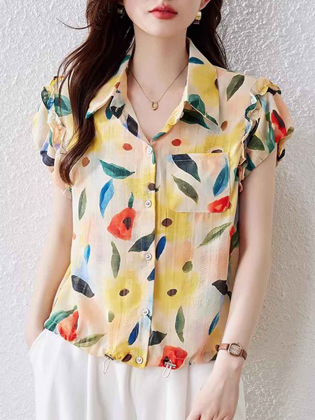 add4a4066a8e18019420cb7e53550673 Odelia Casual Polo Floral Printed Shirt
