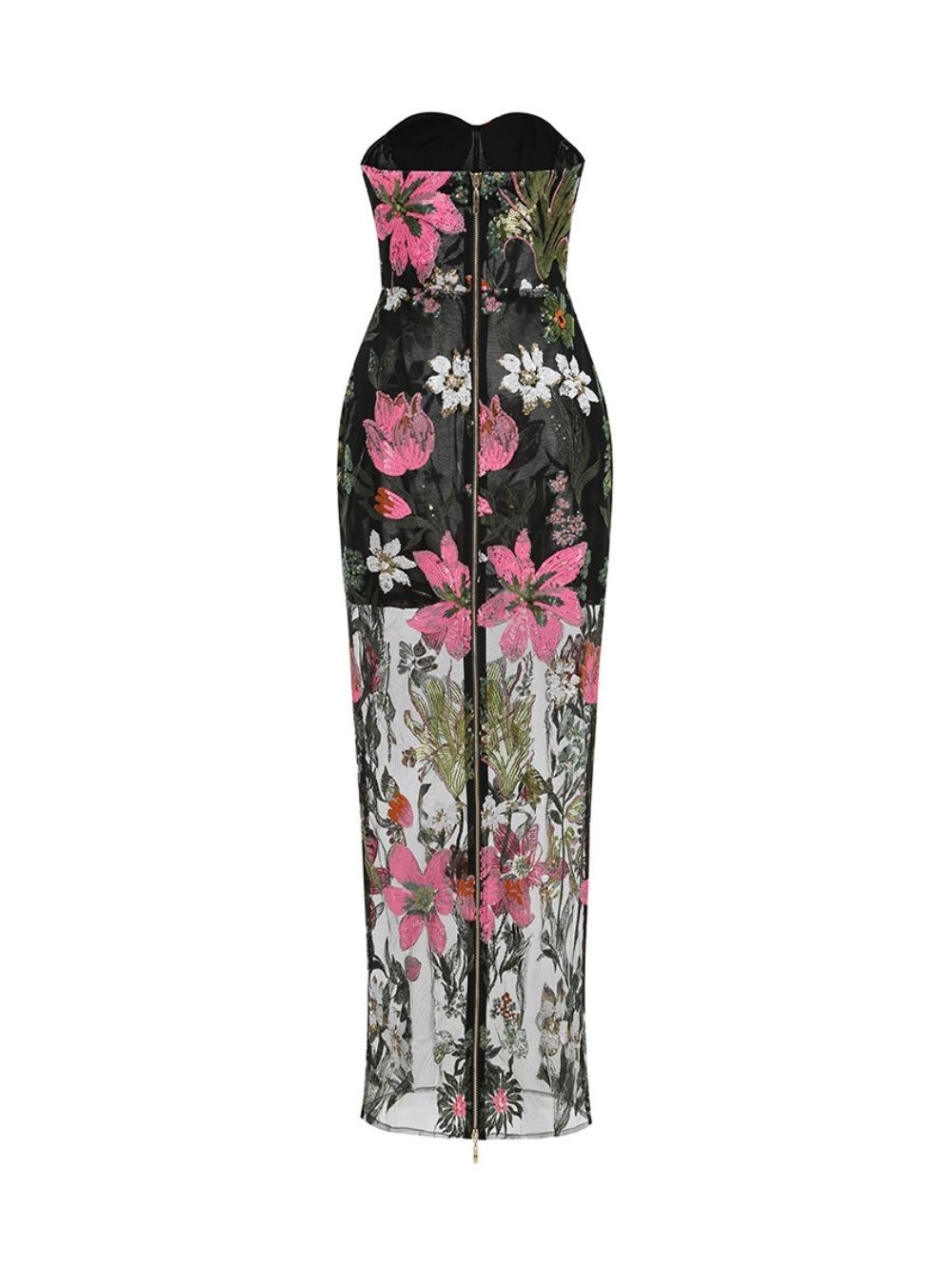 ade0c6ae48a9e119db563315963e7e1f Majorca Strapless Flower Sequin Maxi Dress