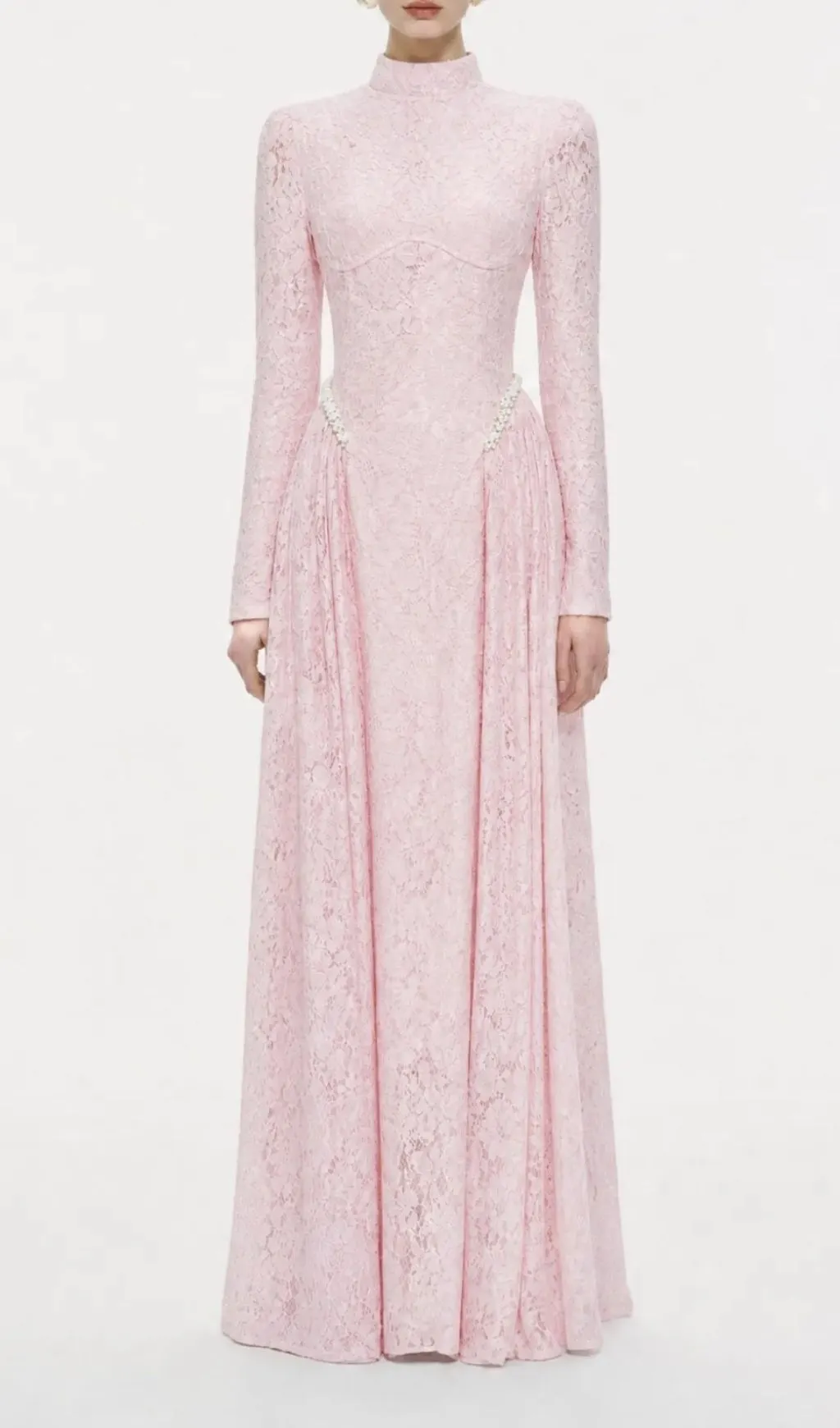 Fashionslee Women Macey Lace Long Sleeve Beaded Maxi Dress