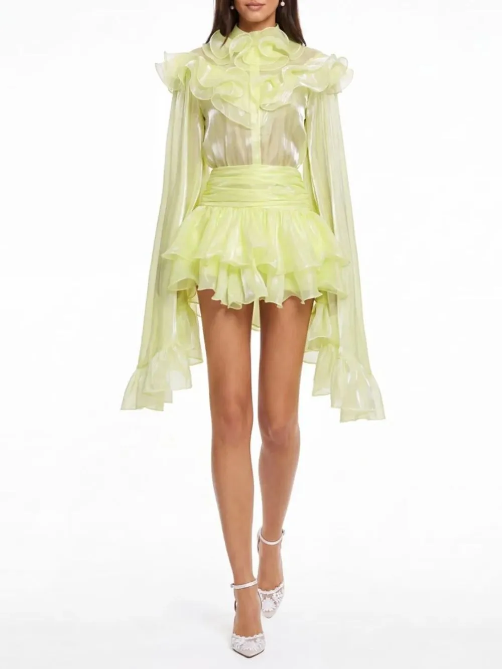 Fashionslee Women Grimwin Bell Sleeve Ruffle Skirt Set