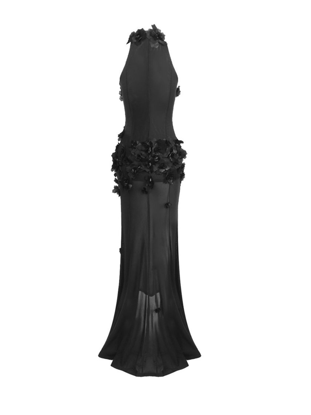Fashionslee Women Madigan Black Halter Flower Embellished Maxi Dress