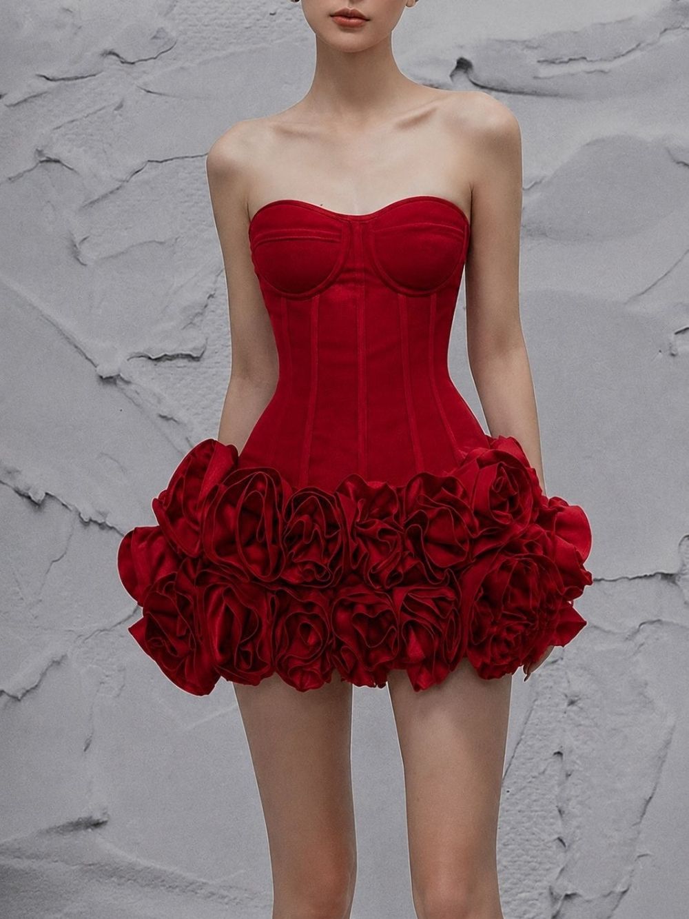 Cicero Red Strapless Flower Mini Dress