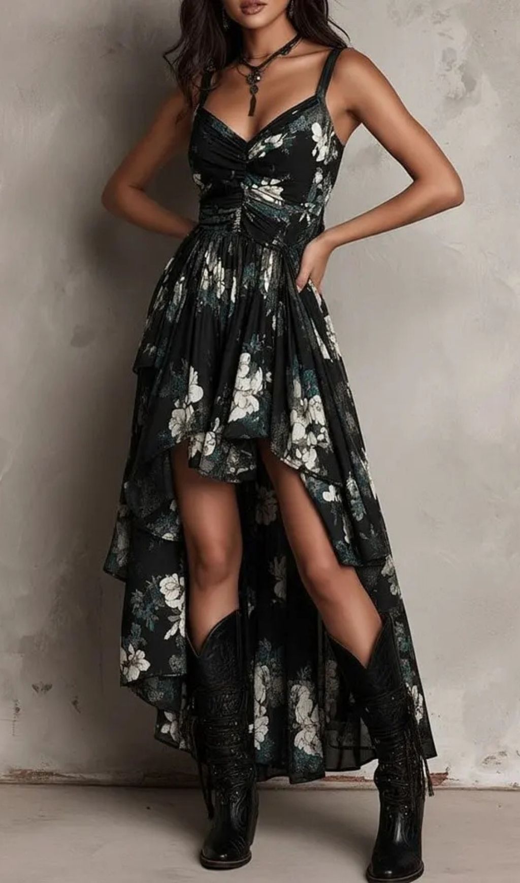 af3be231ede635d6691b0c084d58b4c1.jpg Fashionslee Women Black Bohemian Floral Print Irregular Strapless Maxi Dress