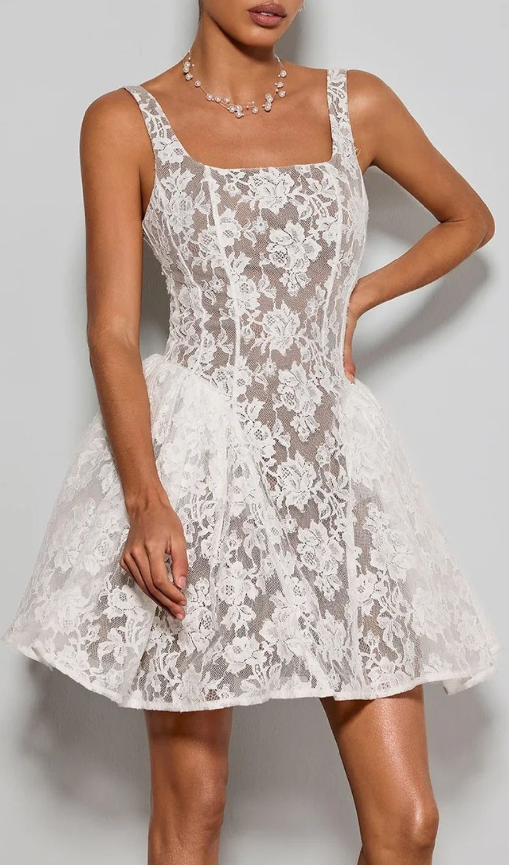 Fashionslee Women Brendorel Sleeveless Lace Floral Mini Dress