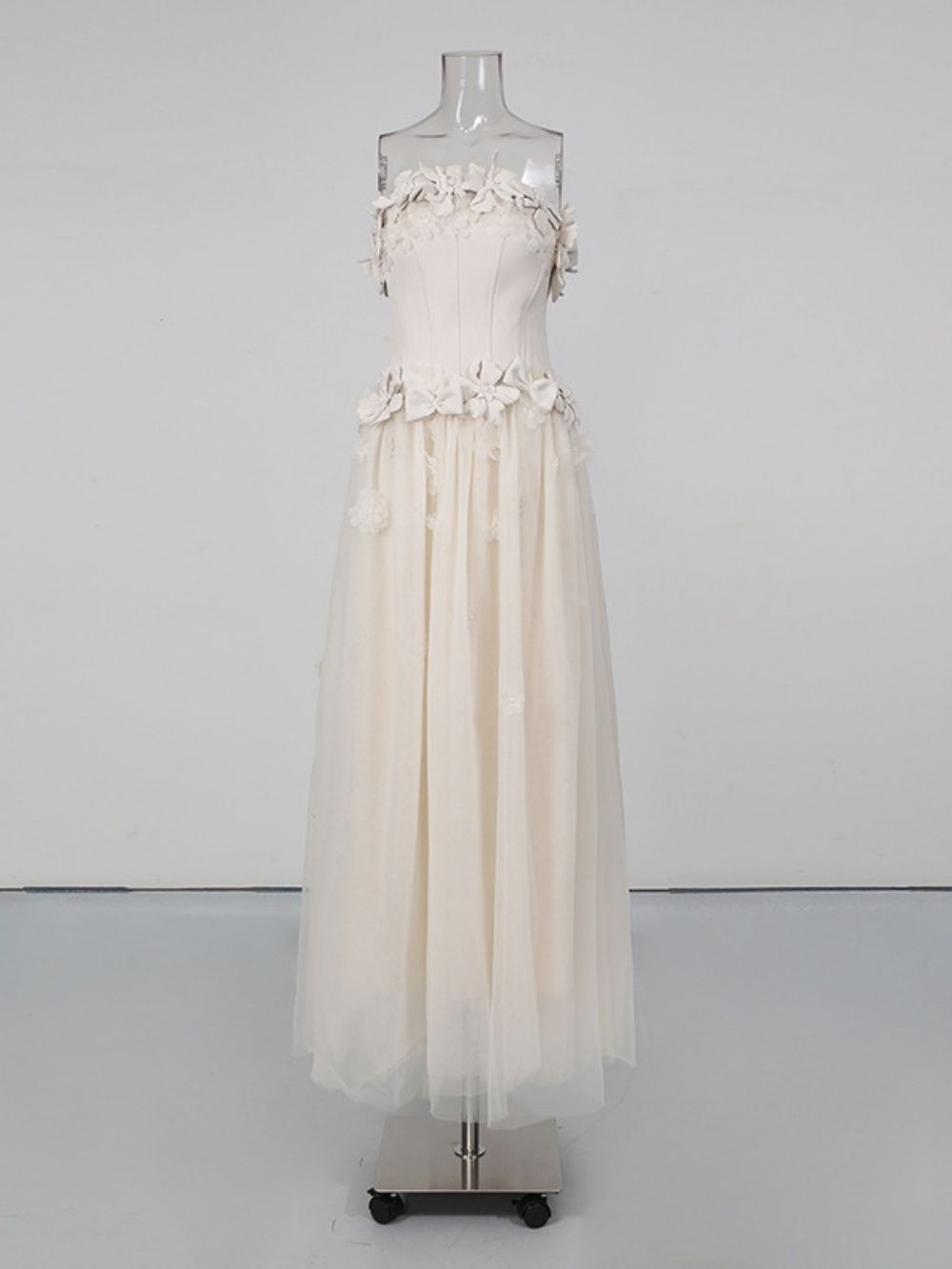 Manette Strapless Flower Mesh Maxi Dress - OWNCI