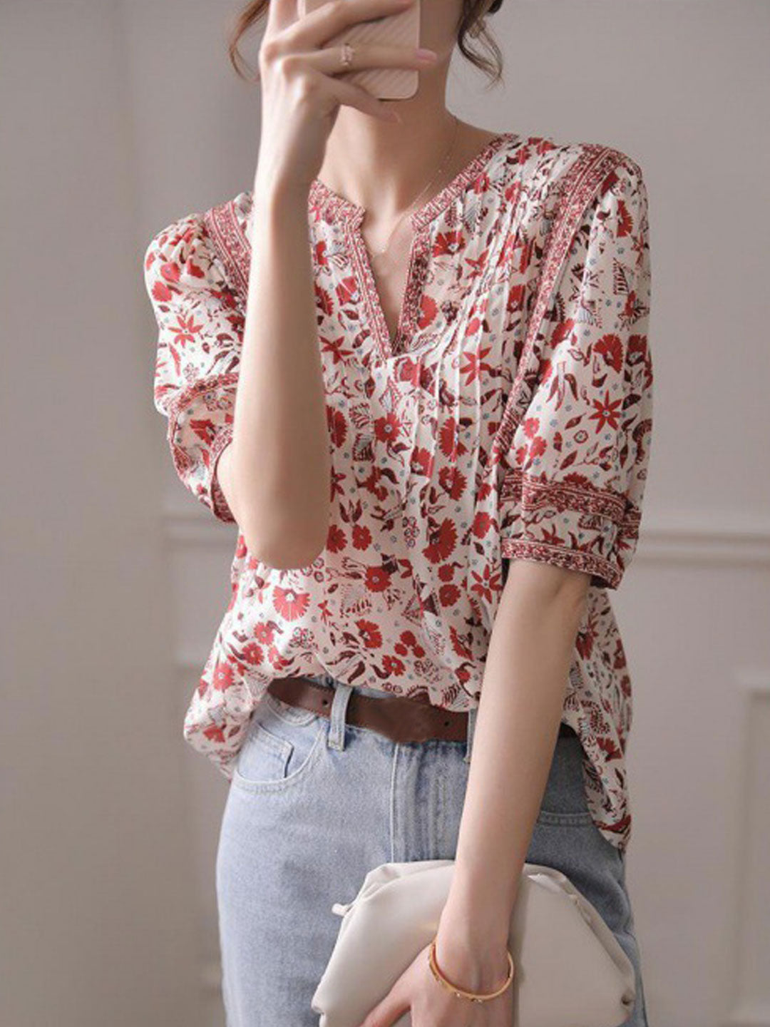 Lesley Classic Puff Sleeve Printed Top - OWNCI Lesley Classic Puff Sleeve Printed Top - OWNCI