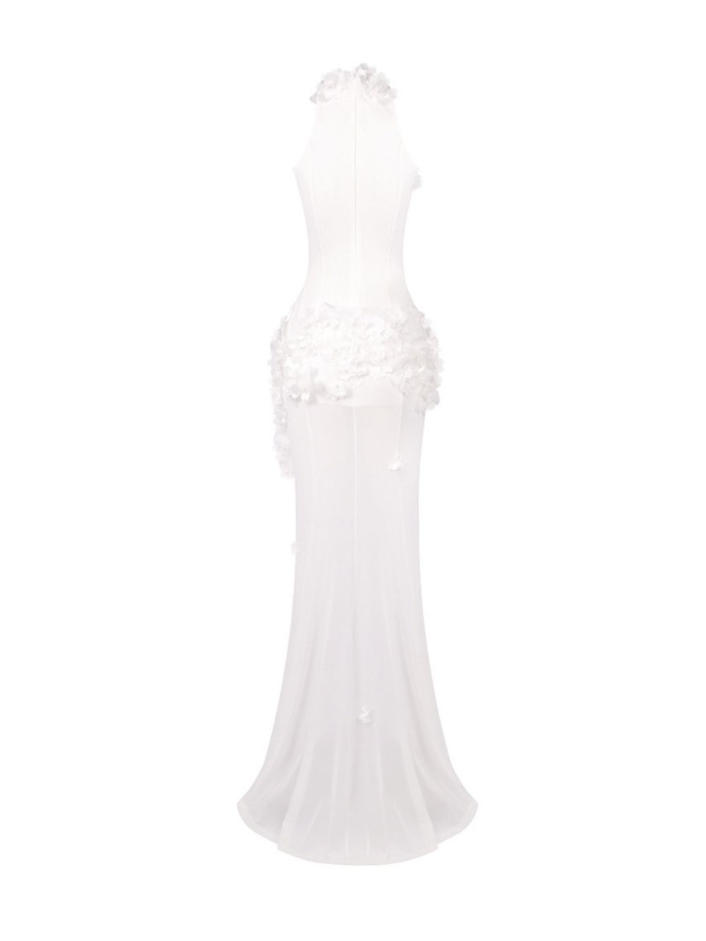 Fashionslee Women Madigan White Halter Flower Embellished Maxi Dress