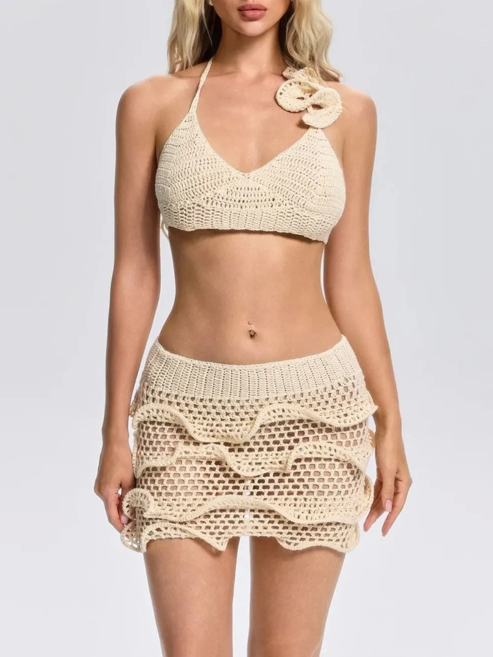 Silvionx Crochet Ruffle Skirt Set - OWNCI