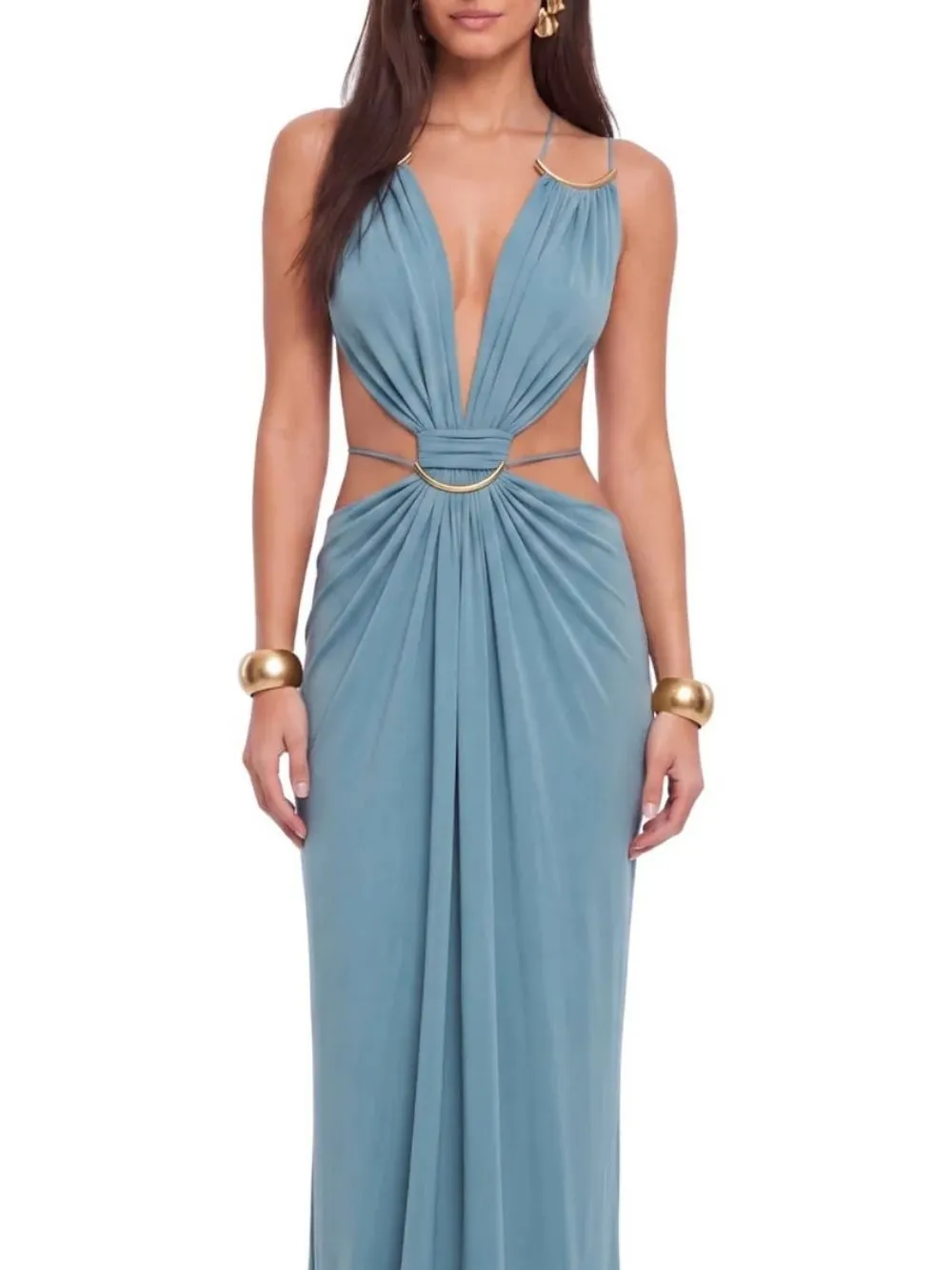 Lorysa Backless Cutout Maxi Dress In Blue - OWNCI