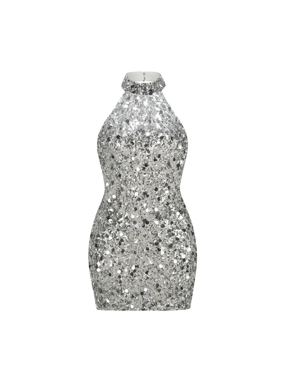 Maliah Silver Sequin Backless Mini Dress - OWNCI Maliah Silver Sequin Backless Mini Dress - OWNCI