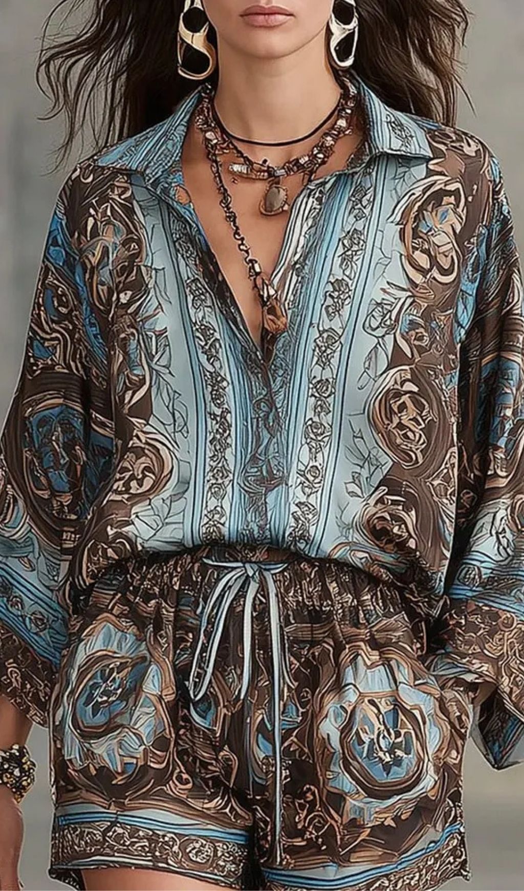 b0950daacef26ef22454623173f58fbe Vacation Baroque Totem Print Shirt and Shorts Set