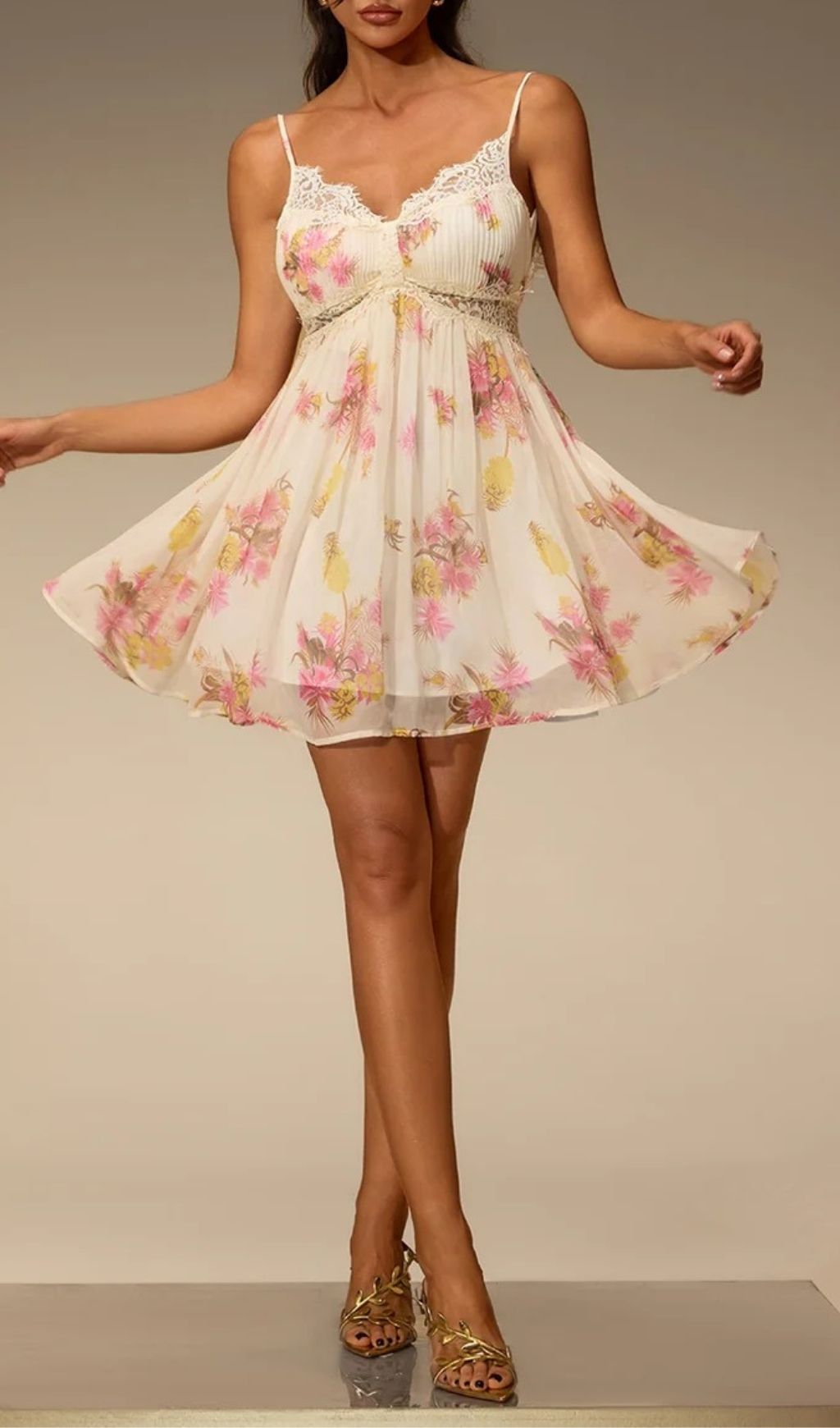 Fashionslee Women Tervon Spaghetti Floral Lace Mini Dress