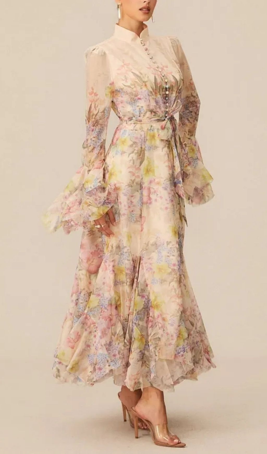 b1198ffc1beaf66b661328305084a6a1 Alessia Long Sleeve Floral Mock Neck Maxi Dress