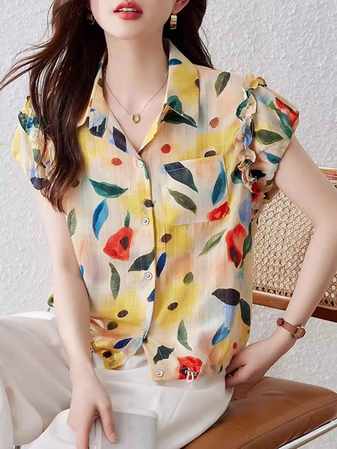 b18c10d8215b97e314e5b8609682e27a Odelia Casual Polo Floral Printed Shirt
