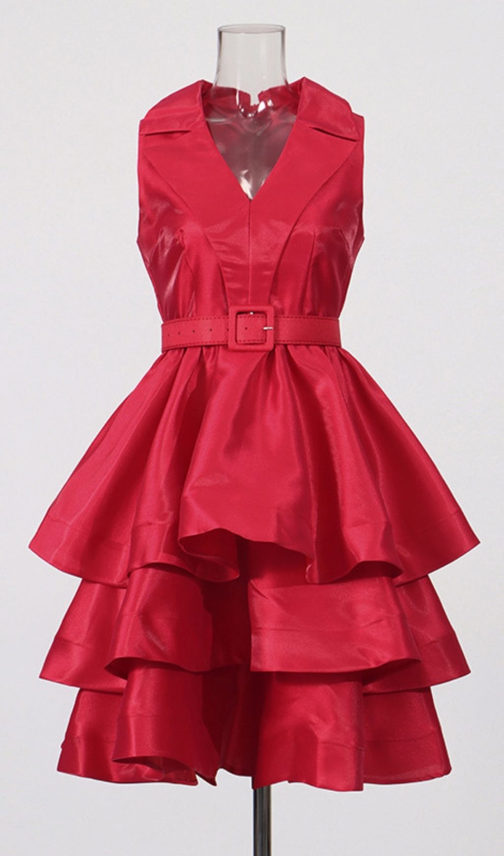 Jessica Red V-Neck Tiered Ruffle Mini Dress