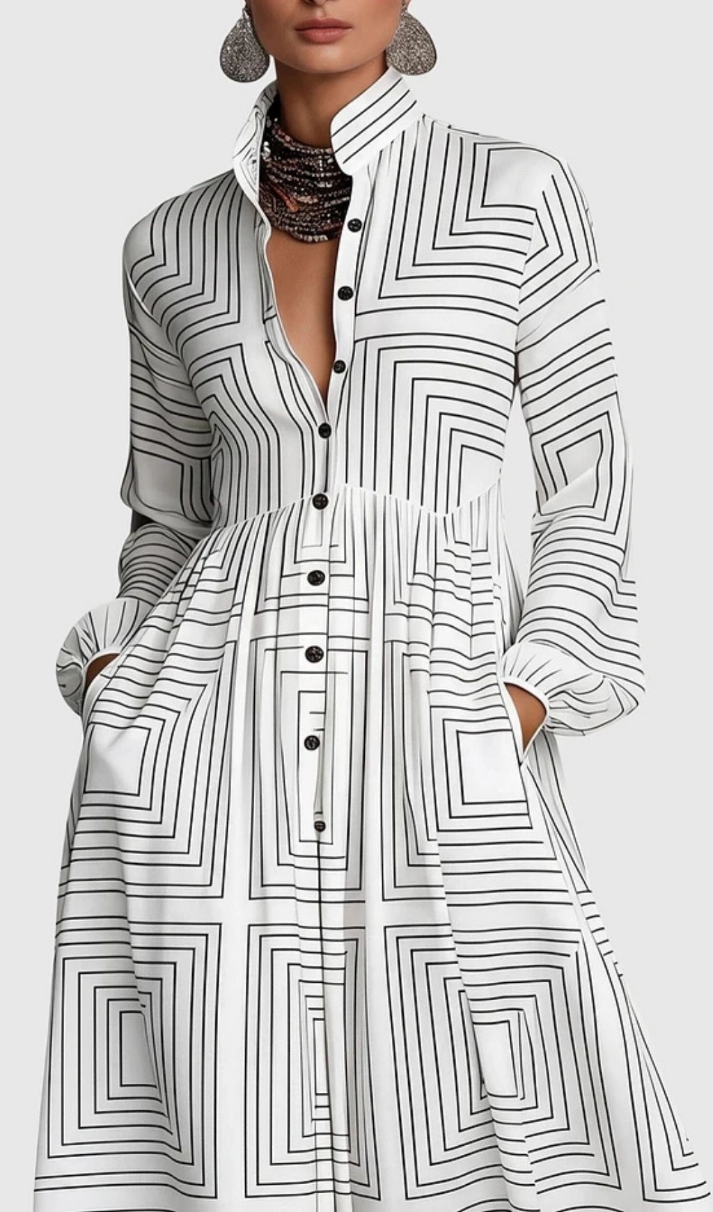 Judie Geometric Print Maxi Dress - White